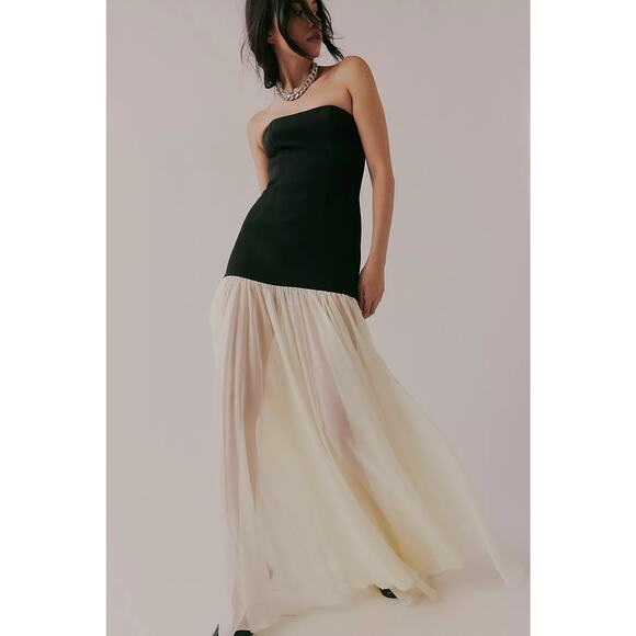 Bronx and Banco Adrian Strapless Drop-Waist Sheer bottom Maxi Dress Sz 6 Medium - Picture 1 of 14